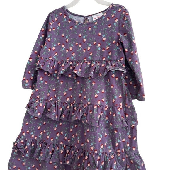 Hanna Andersson 140 Purple Floral Dress Cotton Tired 3/4 Sleeves Girls Size 8 - Picture 6 of 7